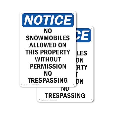 Signmission No Snowmobiles Allowed On This OSHA Notice Sign, Plastic, 7in W x 10in L, 2PK OS-2PACK-NS-P-710-V-14814
